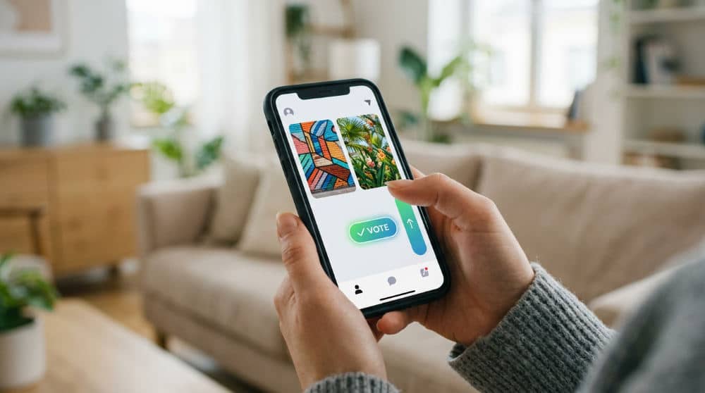 smartphone displaying social polling for caption feedback