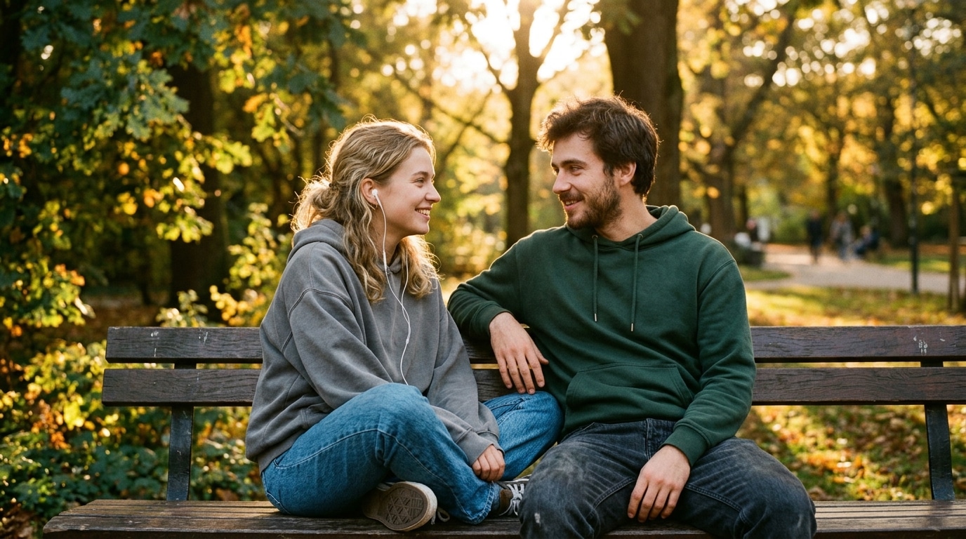 couple conversation starters for couples Pollaroo app park bench