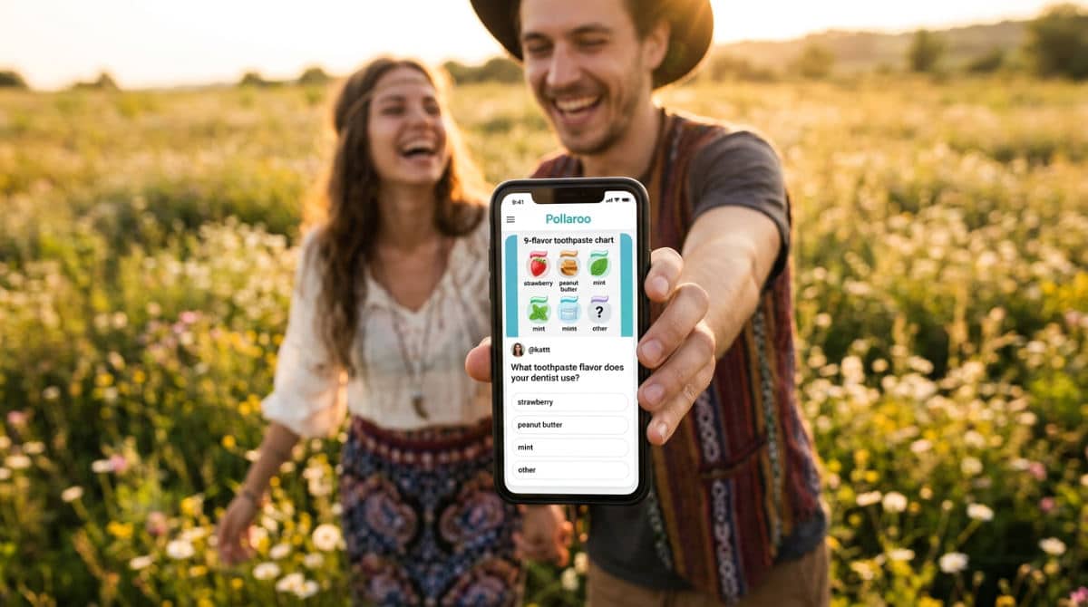 A happy couple walking through a meadow during sunset, showcasing beautiful images for couples used in social media.
