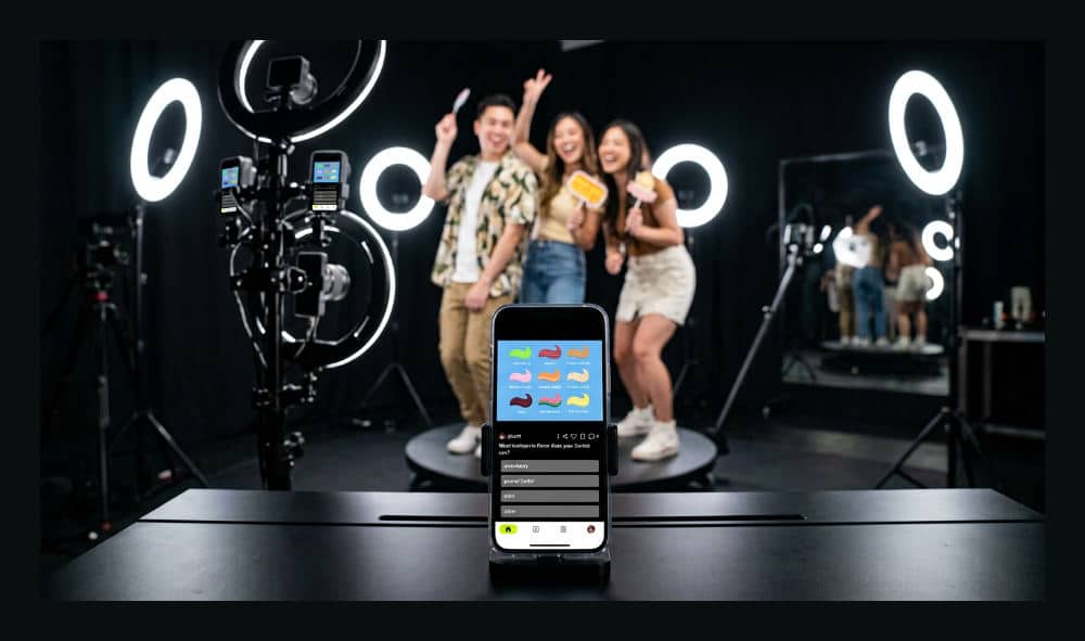 A professional 360-degree spinner photo booth setup with high-end lighting and camera equipment.