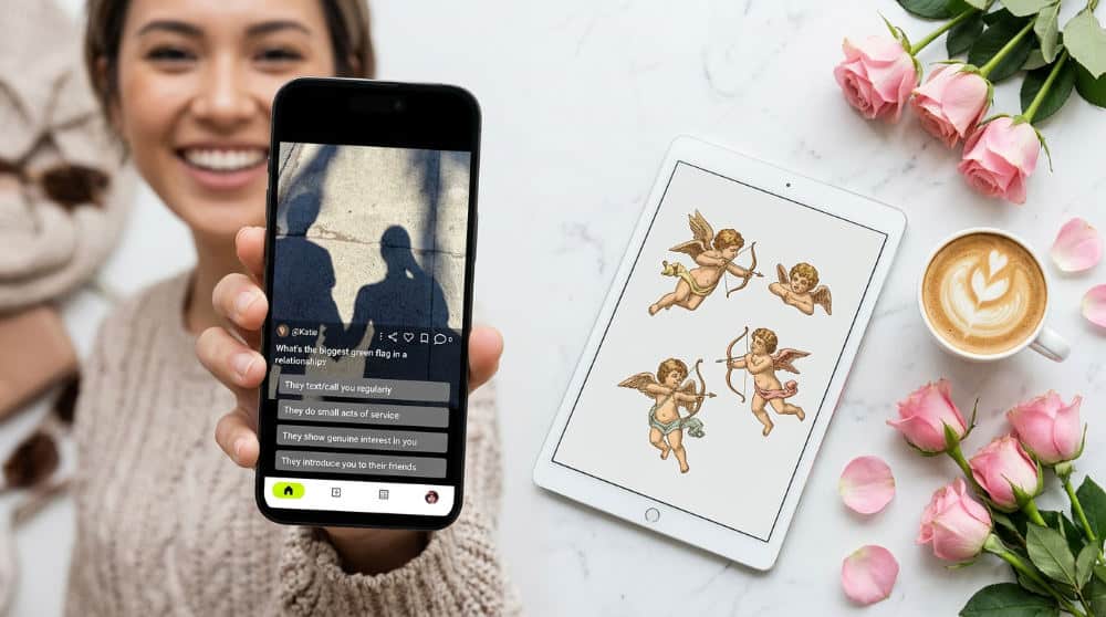 Vintage Valentine's Day images for friends on a digital device